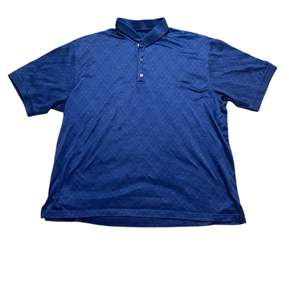 Hathaway Men’s Size XL Blue Short Sleeve Plaid 100% Cotton Polo Shirt